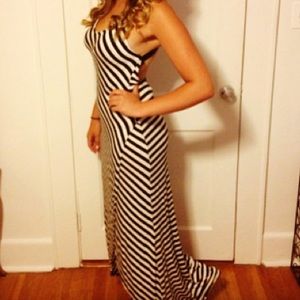 Striped maxi dress with crisscross open back